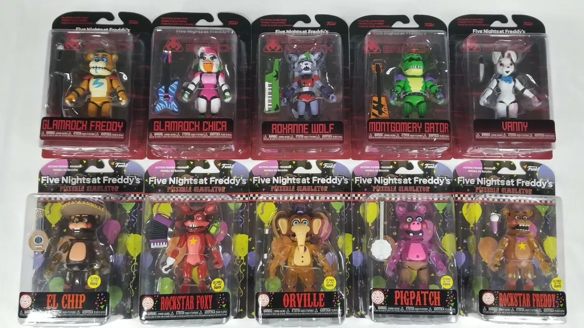 Funko Five Nights at Freddy's Security Breach Action Figure Set of 5 –  Glamrock Chica, Montgomery Gator, Roxanne Wolf, Vanny, Glamrock Freddy  Bundle