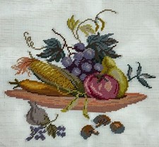 Preworked FRUIT  VEGETABLES PLATE Needlepoint Canvas 13.25" x 11.5" 3453