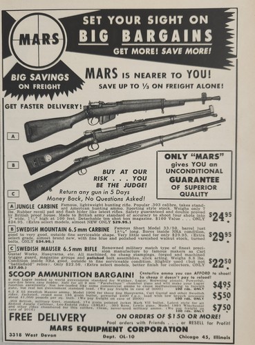 1958 Print Ad Jungle Carbine,Swedish Mauser Rifles & Mountain Mars Chicago,IL
