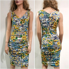 🆓US🛃 Dolce&Gabbana majolica floral printed ruched silk dress IT 42