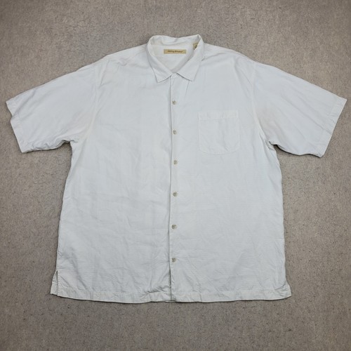 Tommy Bahama 100% Silk Shirt Mens XL Off White Short Sleeve Button Up Hawaiian