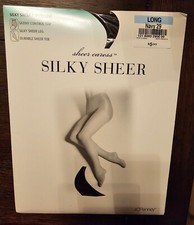 JCPenney Sheer Caress Silky Sheer Pantyhose Control Top Sz LONG Navy