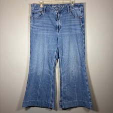 American Eagle Women Medium Wash Stretch Wide Leg High Rise Jeans Blue Size 14