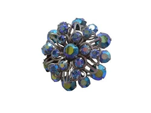 Vintage Estate Costume blue "Rhinestone" Silver Brooch Pin Jewelry