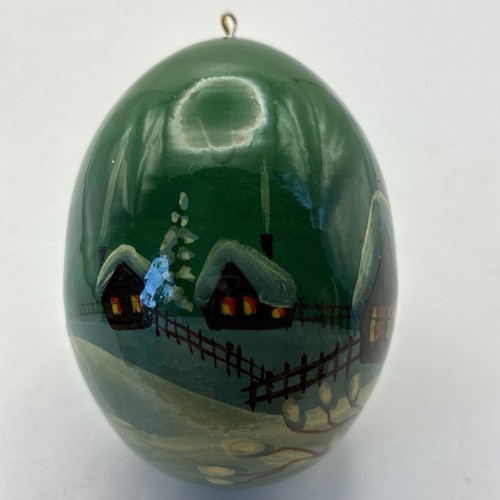 Vintage Russian Wooden Easter Egg Hand Painted Cockerel Crowing in a Village 3 “ - Picture 5 of 9