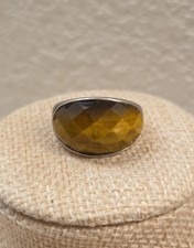 Vintage Faceted Tiger's Eye Sterling Silver Dome Statement Ring Size 7