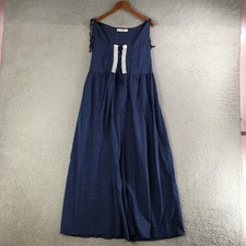 Frawirshaw Dress Womens XL Sleeveless Tie Strap Maxi Boho Cottagecore Blue