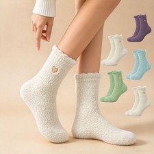 5 Pairs Soft Fuzzy Cozy Socks for Women Warm Fluffy Winter Crew Socks with Heart