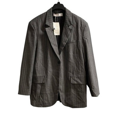 Bershka Blazer Gray Pin Striped Oversized Structure Jacket Size XL Office