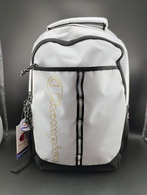 Champion White & Black Backpack With Gold Lettering Durable