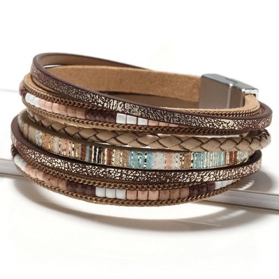 1 STÜCK Boho Mehrschichtiges Lederarmband Herren Damen Armband Armreif Schmuck
