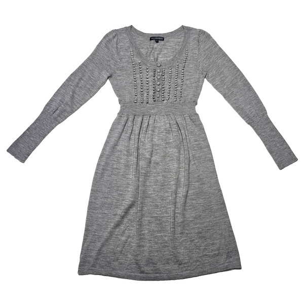 Size S Grey Knit Dress Long Sleeve Popcorn Stitch Detailing Belted Wool Blend