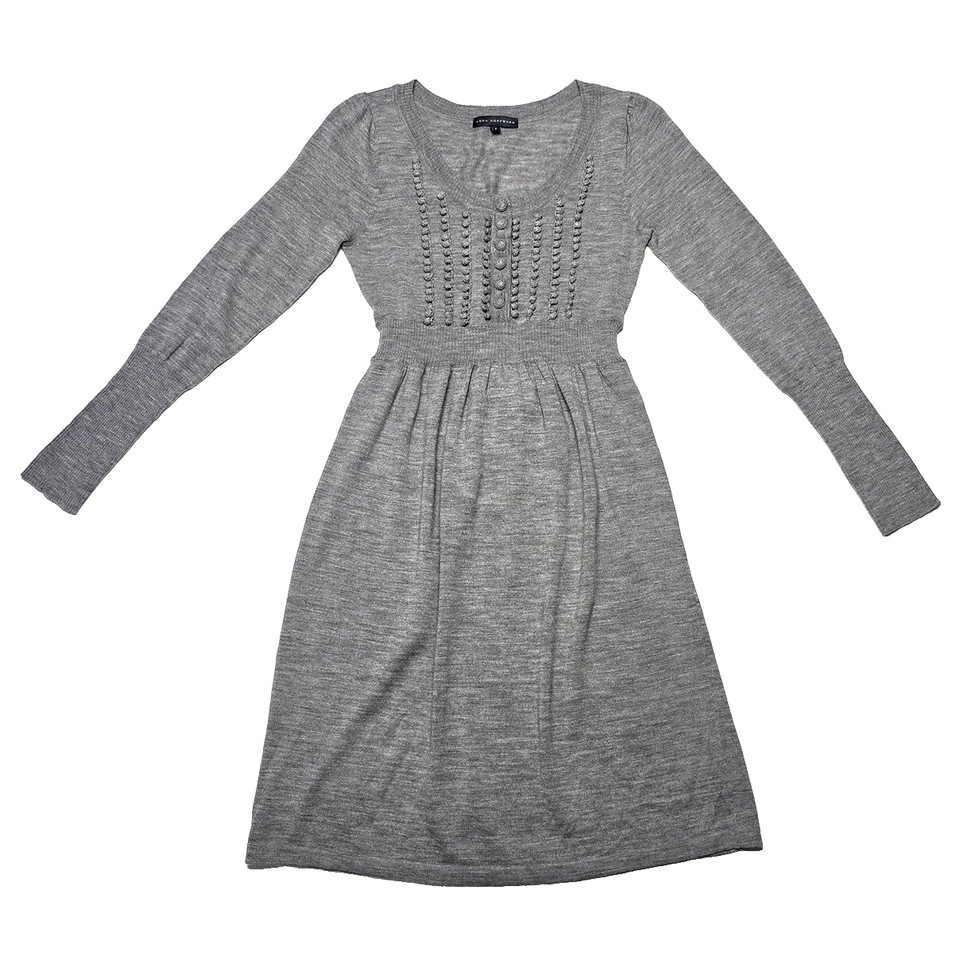 Size S Grey Knit Dress Long Sleeve Popcorn Stitch Detailing Belted Wool Blend