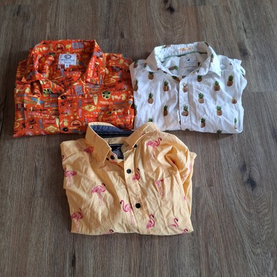 Lot Of 3 Mens Shirts M Flamingo North Shore Surf Town Pineapple Beachy Tropical 