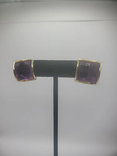 Vintage Gold Tone Earrings Pierced Stud Purple Womens Jewelry Costume