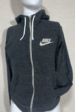 Nike Hoodie Womens Large Black Heather Full Zip Swoosh Logo Sweatshirt Running