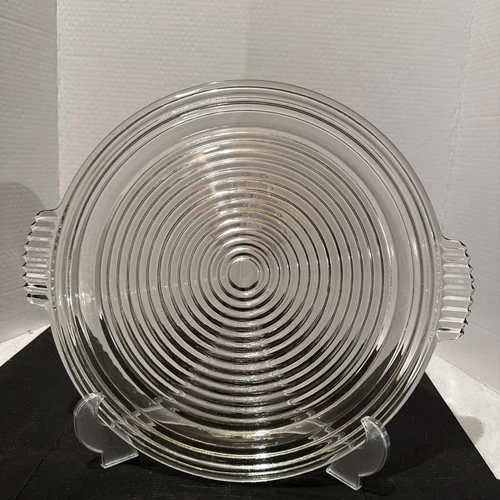 Vintage Serving Platter Anchor Hocking Ribbed Manhattan Art Deco Tray 15.5"