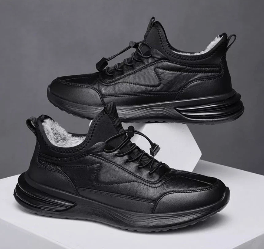 Mens Leather Warm Ankle Boots Plush Lined Winter Casual Waterproof Snow Shoes UK - Image 3 of 4