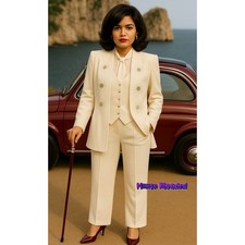 R M Richards Karen Kwong Vintage 90's Ivory Embroidered Beaded Pants Suit y2k