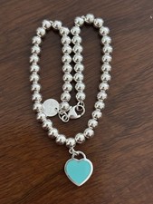 Tiffany Sterling Enameled Blue Heart Bracelet Beaded 7 1/2  6 G  26-1 