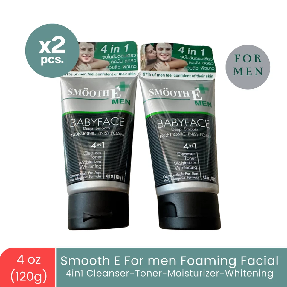 2x Smooth-E Men Baby Facial Foam Oil Control Acne Care Cleanser Whitening 120g Foto 2 de 4