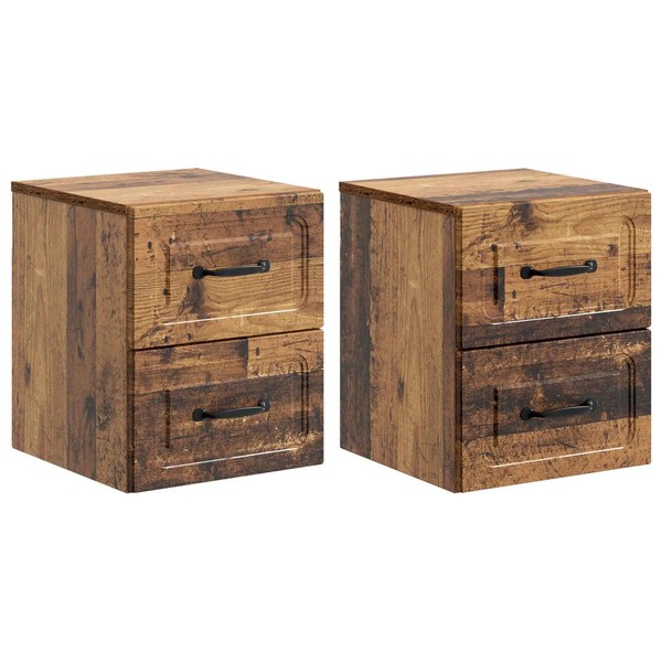 Nachttisch Wandmontiert 2Er Set Altholz 34,5 X 33 X 40 Cm-image