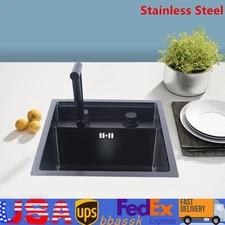 Hidden Kitchen Sink Single Bowl Folding Faucet W/ Drain Assembly Stainless Steel