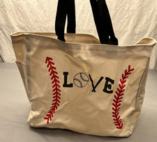 Baseball Love Tote Bag Double Handles White 17" X 11" X 7"
