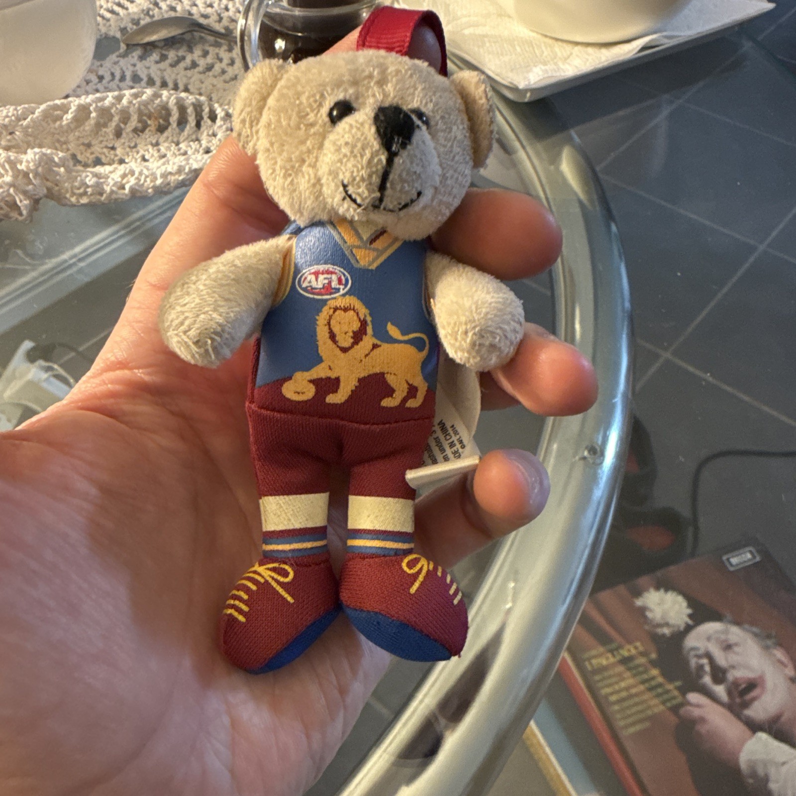 AFL Brisbane Lions Plush Teddy Bear Keychain in Team Uniform