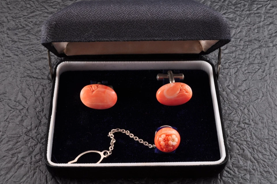 Certificación Rosa Coral Gemelos y Corbatas (Total 54.5ct) "Flores de Cerezo" Foto 2 de 4