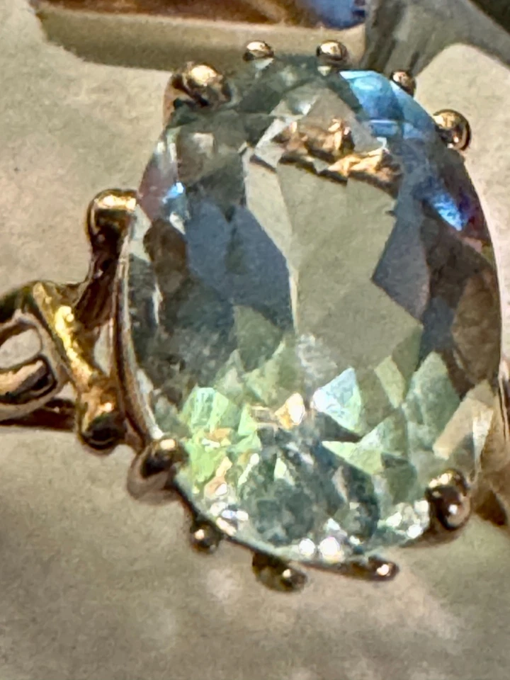 VTG Aquamarine Solitaire Ring 10k Gold Massive Genuine Natural Oval 10x8 mm sz10 - Image 2 of 4