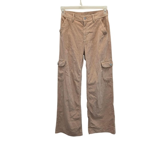 American Eagle Womens 2 Stretch Corduroy Cargo Pants Beige Wide Leg Y2K