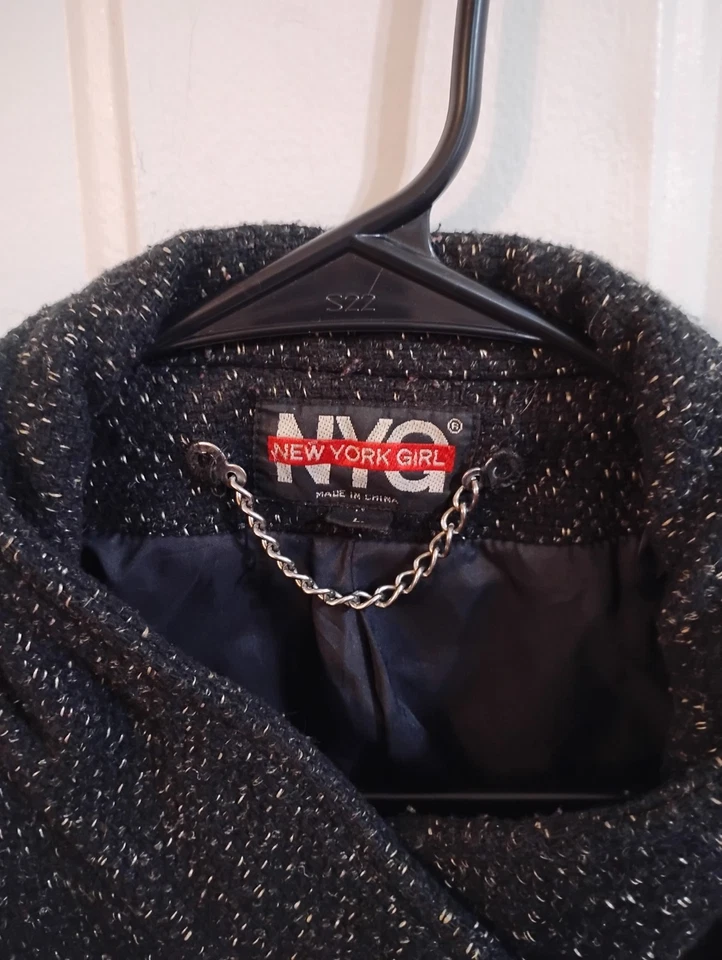 Abrigo para mujer talla grande vintage mezcla lana/acrílico cuero sobre hombros años 80 Foto 2 de 4