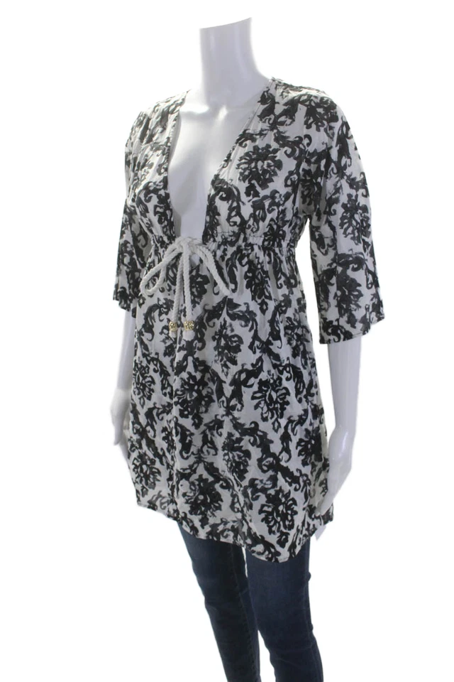 Vestido para mujer Milly Cabana estampado blanco negro algodón talla pequeña Foto 2 de 4