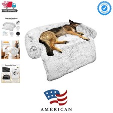 Calming Dog Bed Fluffy Plush Dog Mat for Furniture Protector with Removable W...