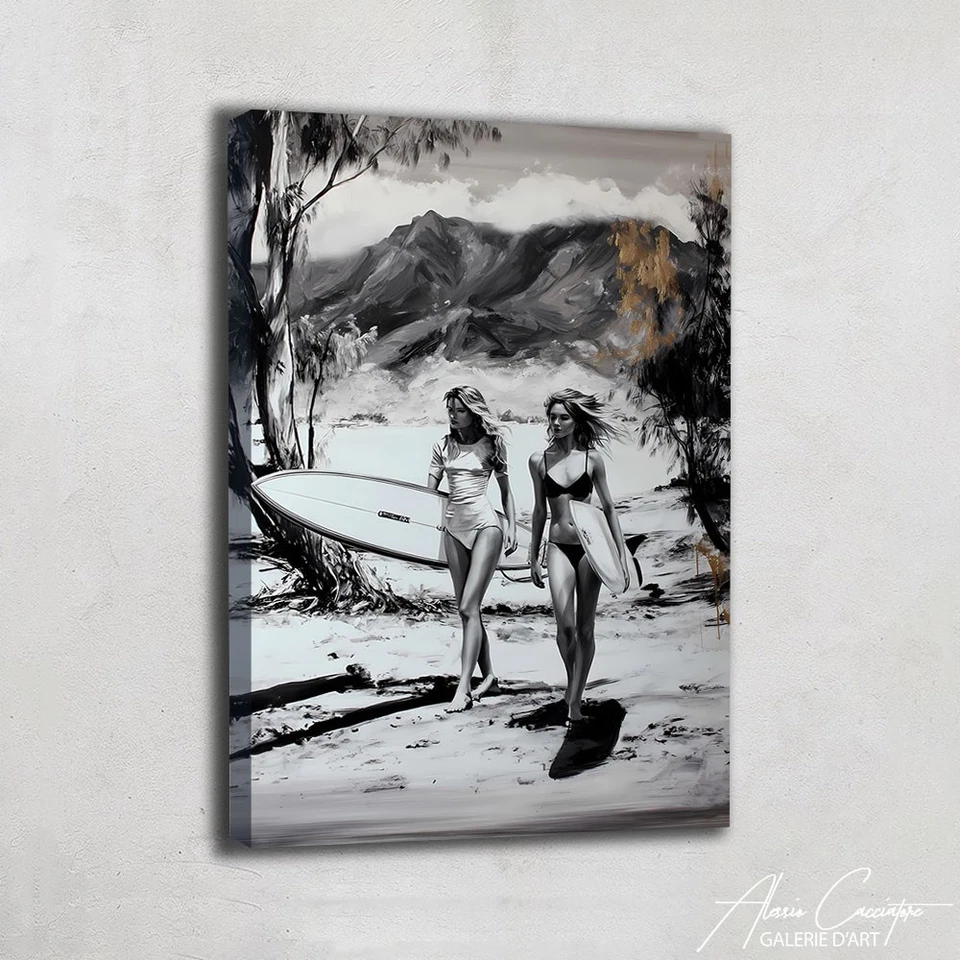 Vintage Surfer Wall Art Canvas Print Beach House Decor Framed Retro Summer Art - Image 2 of 4