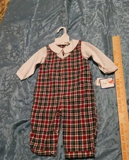 NWT PETIT AMI Baby Boy Christmas Longall Plaid 9mos Long Sleeve Heirloom Holiday