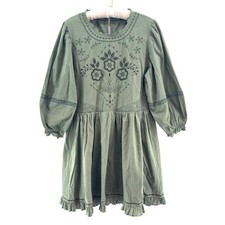 American Eagle Eyelet Embroidered Mini Dress Women M Green Cotton Ruffle Mori