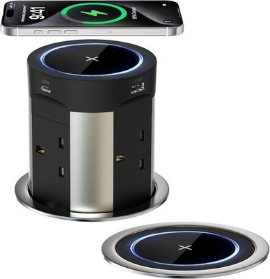 9-in-1 Pop Up Steckdose, 4 Steckdosen Einbausteckdose mit 15W Funk