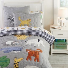 Pottery Barn Kids Silly Safari Quilt Animals Zoo Gray Full Queen Bedding