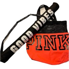 VICTORIAS SECRET PINK RED BLACK TOTE GYM BEACH SHOPPING BAG ENERGY CAN HOLDER