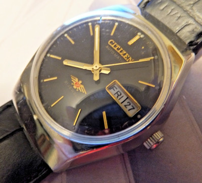 Restauriertes schwarzes Zifferblatt 37mm 21 Jewel 70er Jahre Citizen Automatik Uhr - überholt