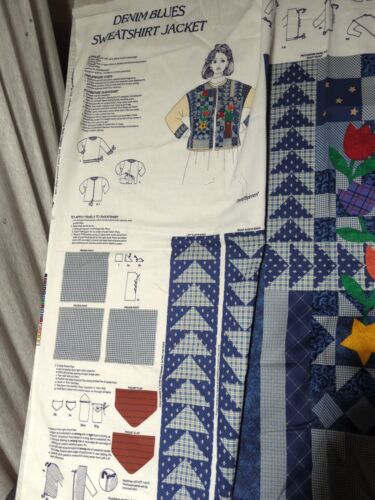Dream Spinners Retro 80's Fabric Panel Denim Blues cut & sew Sweatshirt Jacket - Picture 2 of 5