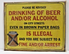 VINTAGE BEER and/or ALCOHOL ILLEGAL CITY STREET Metal Tin Sign Bar Liquor 15x12