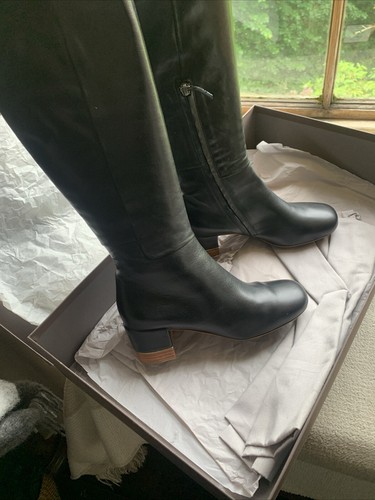 Botas hasta la rodilla Roberto Del Carlo de cuero negro con tacón de madera UK 3.5 IT 36.5