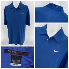 Tiger Wood Collection Golf Polo Shirt L Men Blue Poly Stretch Dri-Fit YGI P4-239