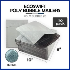 10 #0 6 x 10 EcoSwift Poly Bubble Mailers Padded Envelope Shipping Supply Bags