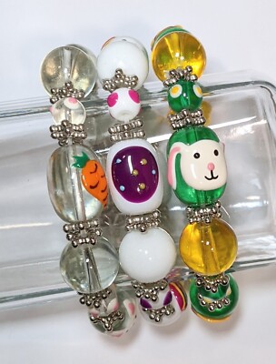 Easter Bracelets Bunny Egg Easter Egg Hunting Beaded Stretch Wholesale Lot of 6