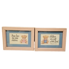 2 Matted Framed Pink Blue Teddy Bear Jesus Love Little Children Nursery Decor