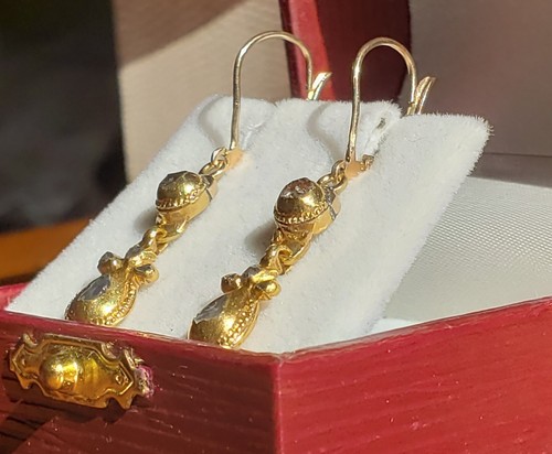 Antique Iberian Diamond and Gold 18K and 14K Drop earrings, Spain
